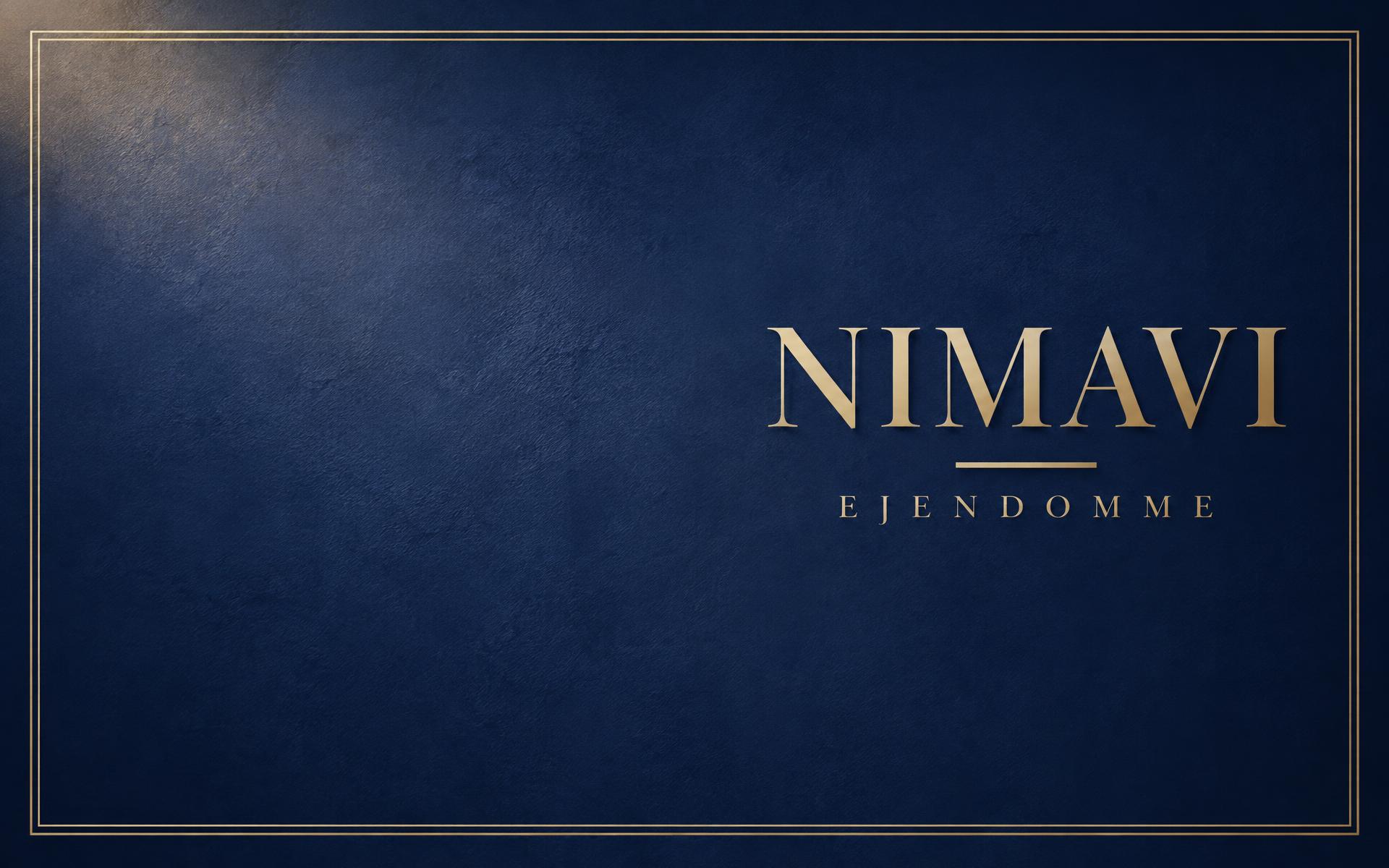 Nimavi Ejendomme — klassisk kongblå baggrund med guldramme